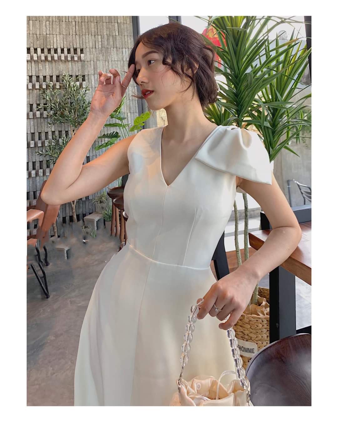 [HCM]Đầm Thiết Kế Sát Nách Dài Nơ Vai