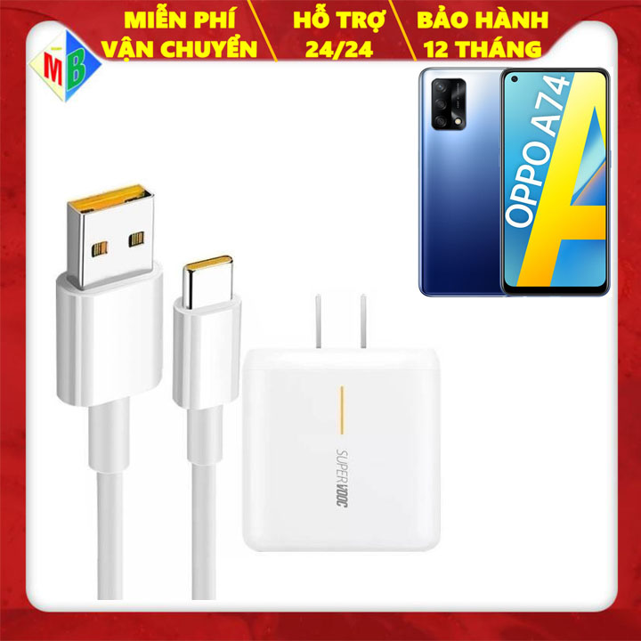 Bộ sạc nhanh supervooc 65w cho oppo a74 chui type c chính hãng