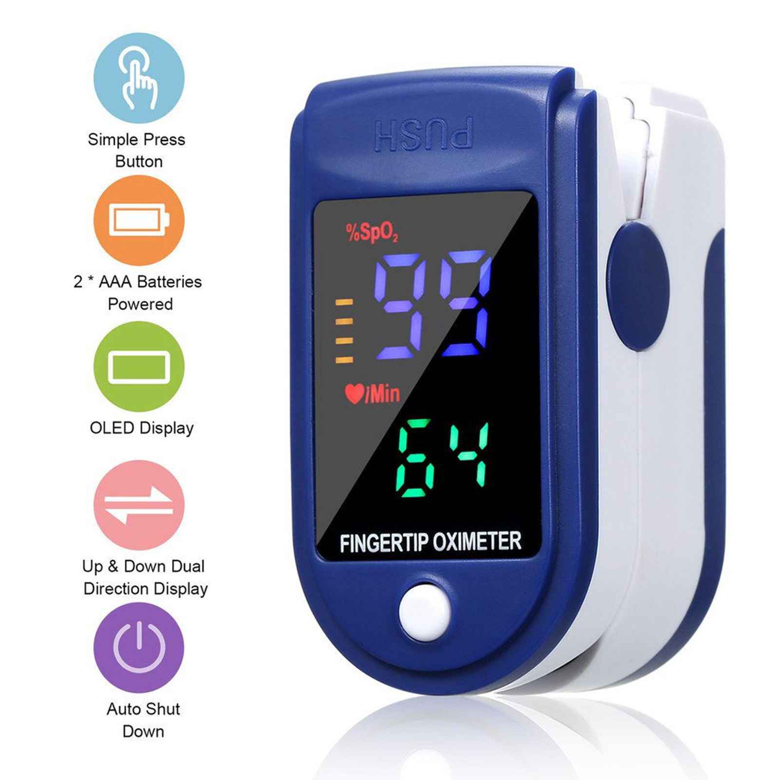 Fingertip Pulse Oximeter Blood Oxygen Saturation & Heart Rate Monitor with Lanyard 2-way OLED Display Digital SpO2 Monitor Detection Mini Pulse Oximeter Auto-off