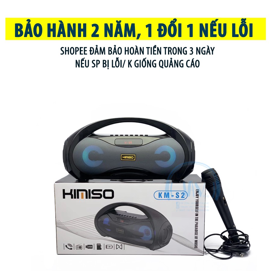 [HCM]Loa Bluetooth Kimiso KM-S2 Loa Karaoke Công Suất Lớn. QUÀ TĂNG 01 Micro Có Dây Hát Karaoke Sử dụng liên tục trong 6 - 8 giờ Dung lượng PIN 10000mAh.