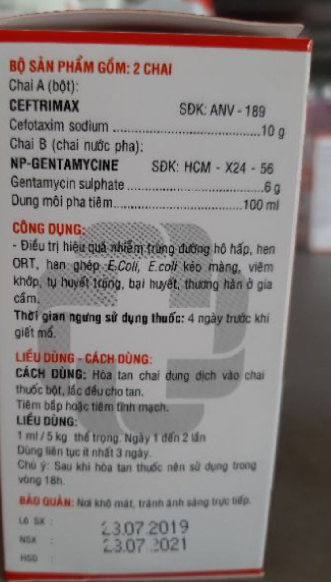 Cefogen Cặp pha tiêm ecoli bại huyết trên vịt