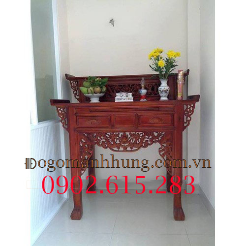 Bàn thờ gia tiên, bàn thờ phật, bàn thờ cúng tổ tiên, bàn thờ gia tiên nhị cấp gỗ muồng kích thước: 88 x134 x78.