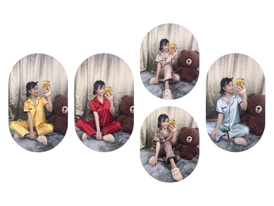 [HCM]Set Đồ Bộ Nữ Pijama Tay Ngắn Quần Dài Phi Lụa Phối Ren Đen Siêu Sang