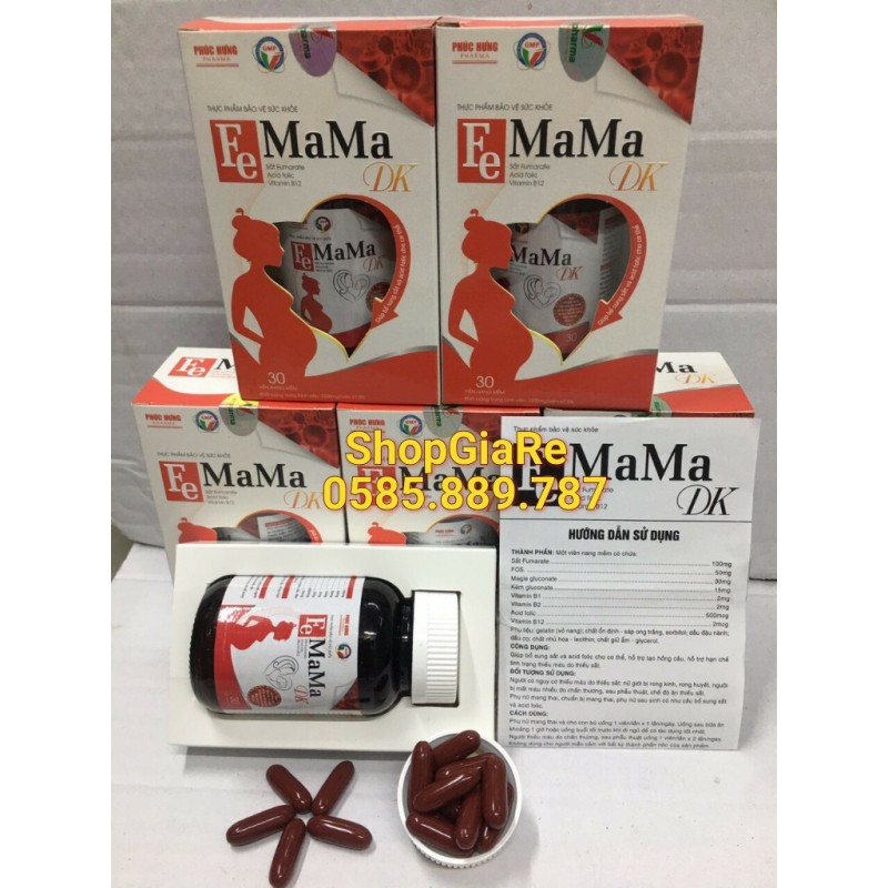 Fe Mama Dk bổ sung sắt và acid folic, giảm thiếu máu do thiếu sắt, hỗ trợ quá trình tạo máu 30v