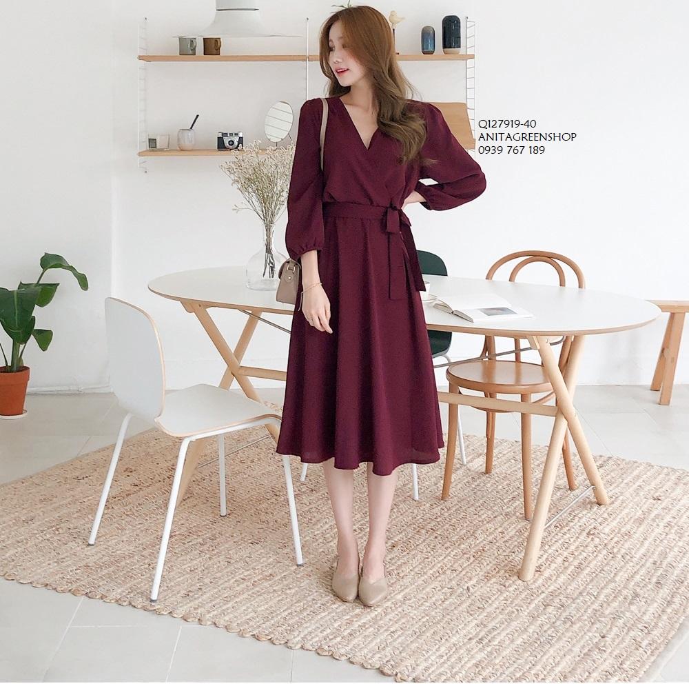 Q127919 đầm xòe phối nơ eo