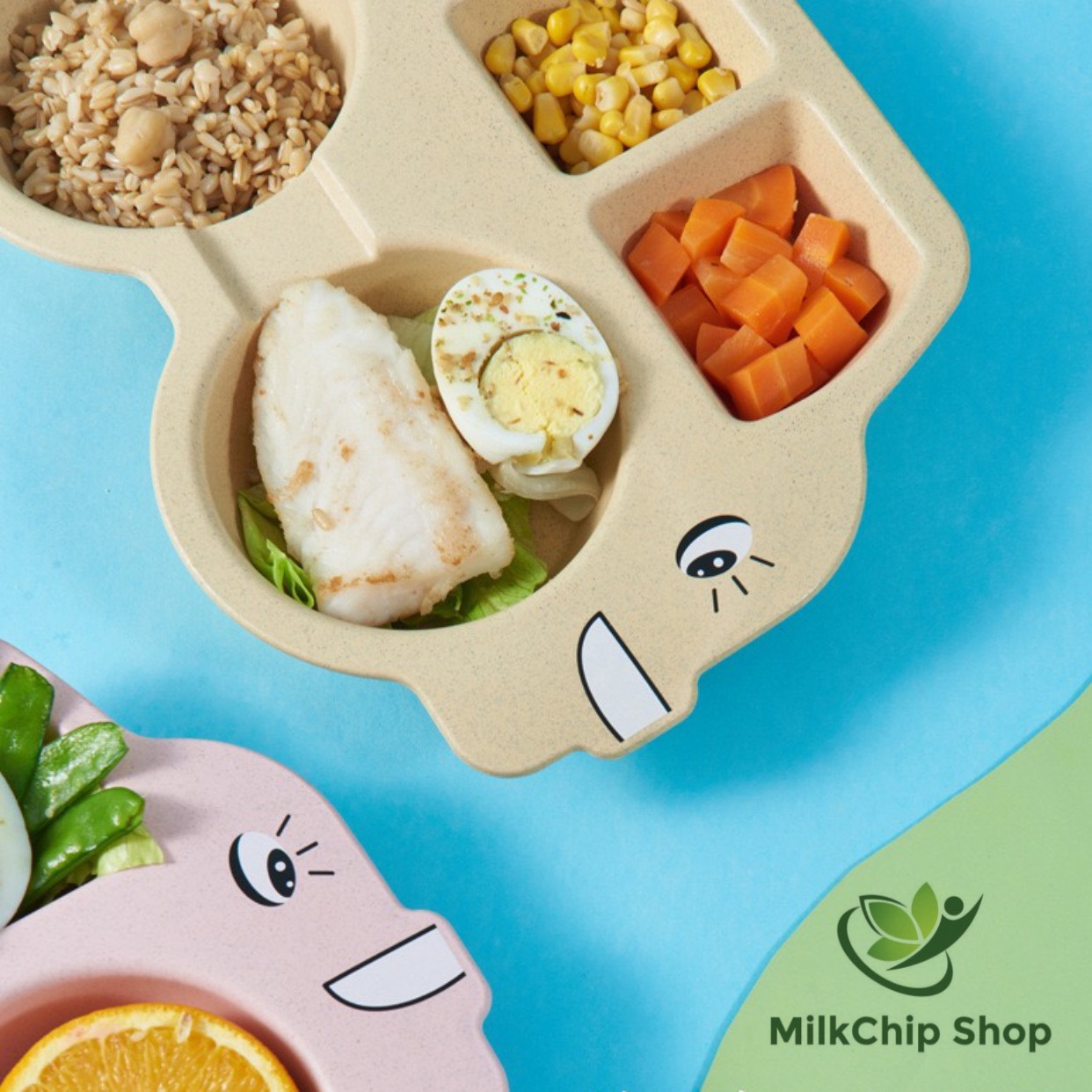 Khay ăn dặm cho bé, khay cơm lúa mạch hình ô tô (kèm thìa, dĩa, đũa) BK009