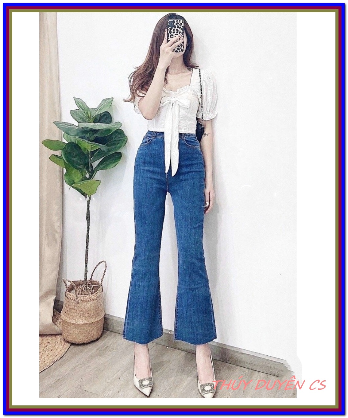 Quần jean nữ ỐNG LOE XANH ĐẬM siêu xịn chất jean giãn siêu đẹp quần bò chẩn 1.1C quần bò nữ mẫu mới