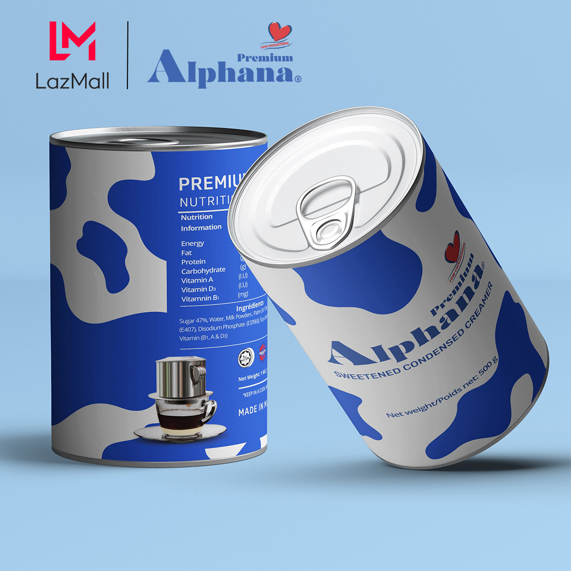 Combo 2 Lon Sữa Đặc Có Đường Premium Alphana Lon 500g Giàu Protein Vitamin