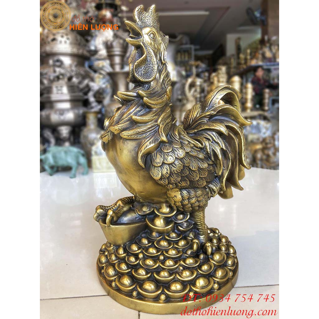 Tượng Gà Trống Bằng Đồng Tài Lộc Cao 40cm Nặng 6kg