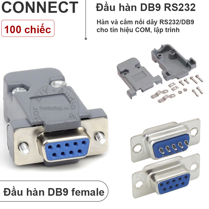 100 chiếc - Đầu hàn và vỏ ốp nhựa rắc cắm DB9 RS232