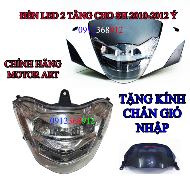 ĐÈN PHA LED 2 TẦNG ĐỘ CHO SH Ý 2010-2011- TẶNG KÍNH CHẮN GIÓ