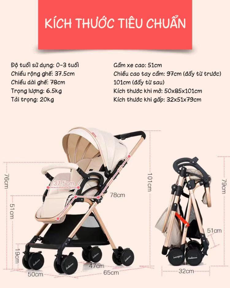 Xe đẩy cho bé Funnio A10 dòng xe 2 chiều 3 tư thế (Belecoo)