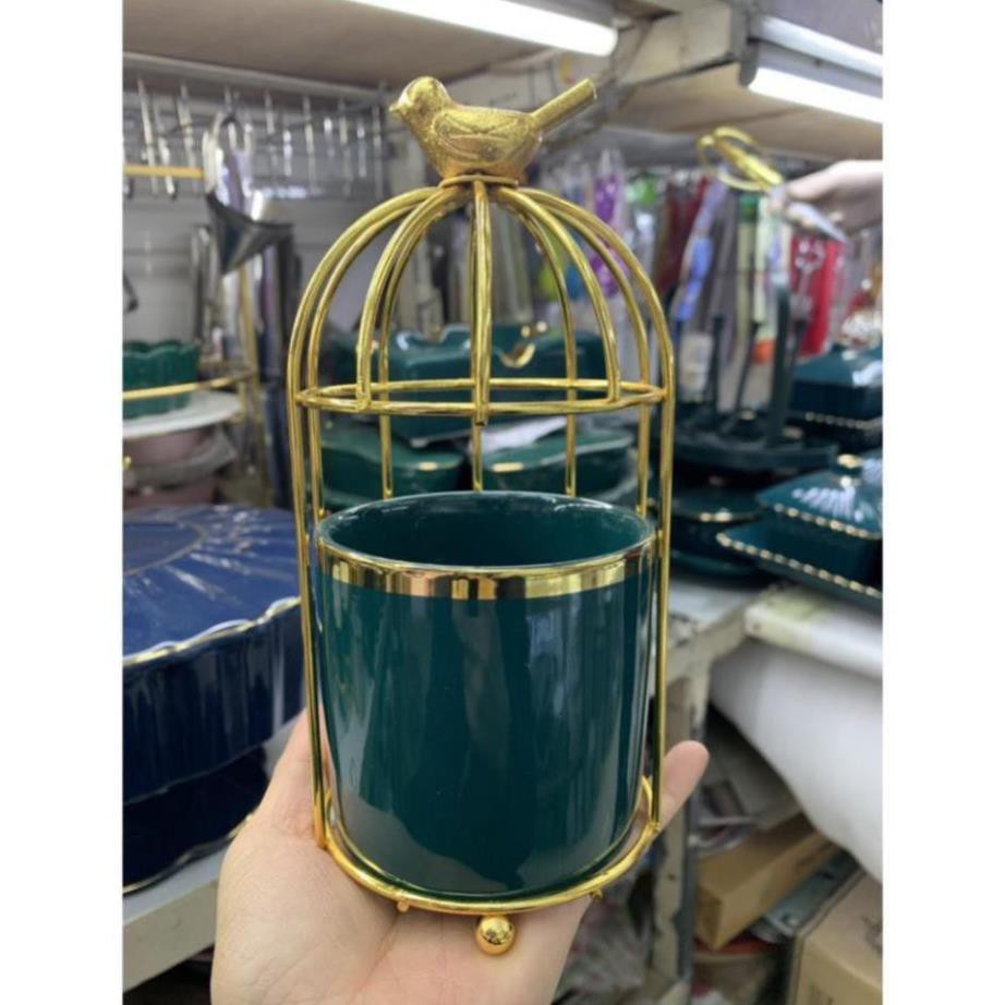 Ống cắm thìa dĩa sứ Trắng Lồng chim