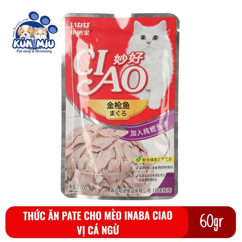 Thức ăn Pate cho mèo Inaba Ciao gói 60gr Vị Cá ngừ