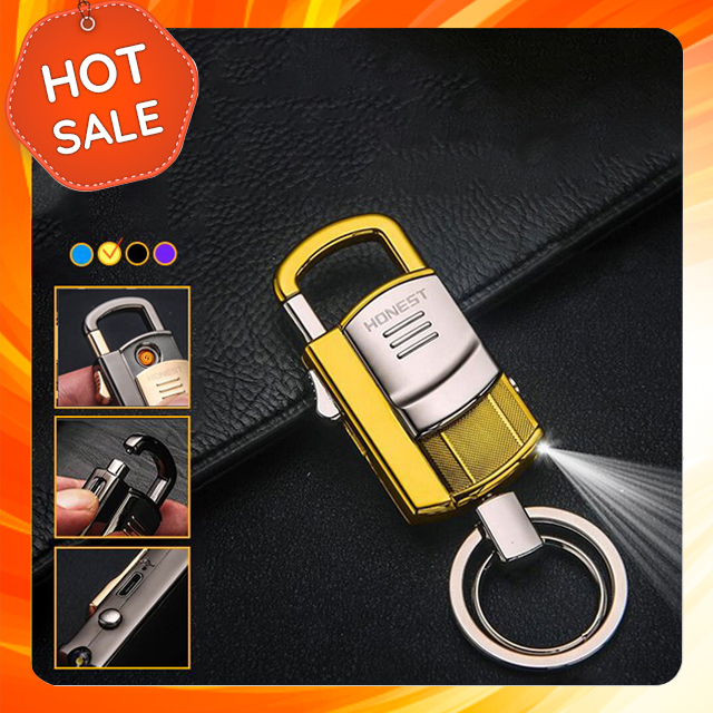 Móc khóa xe ô tô xe máy Honest BCK2-686, kiêm bật lửa hồng ngoại, đèn pin chiếu sáng cao cấp