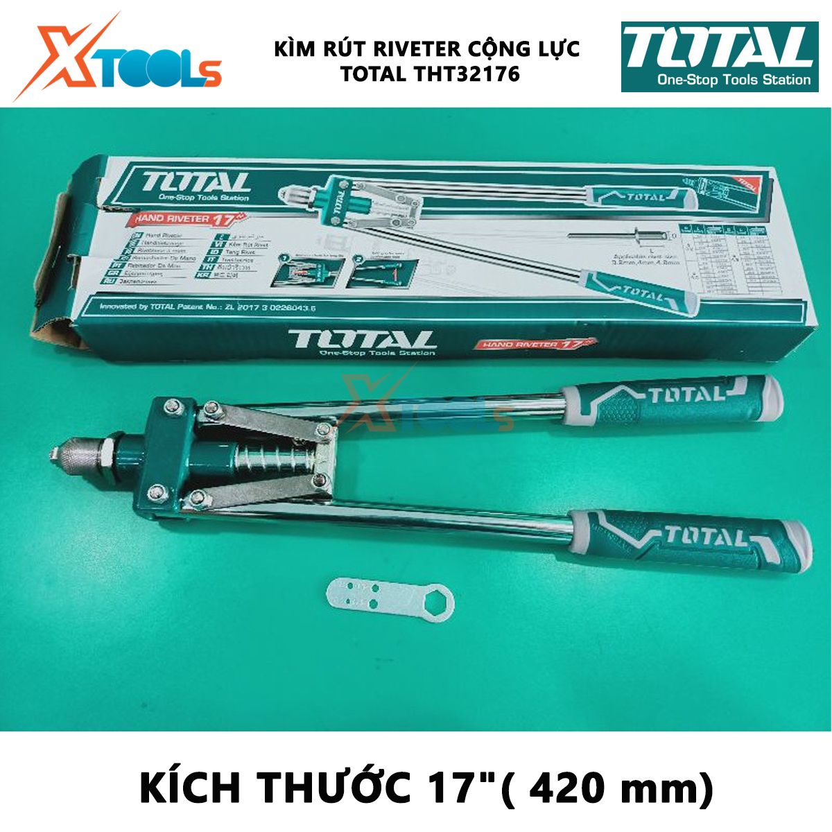 Kìm rút riveter cộng lực TOTAL THT32176 | kềm rút đinh tán kích thước của kìm 17" ( 420 mm) kích thước áp dụng 3.2mm, 4mm, 4.8mm XTOOLs