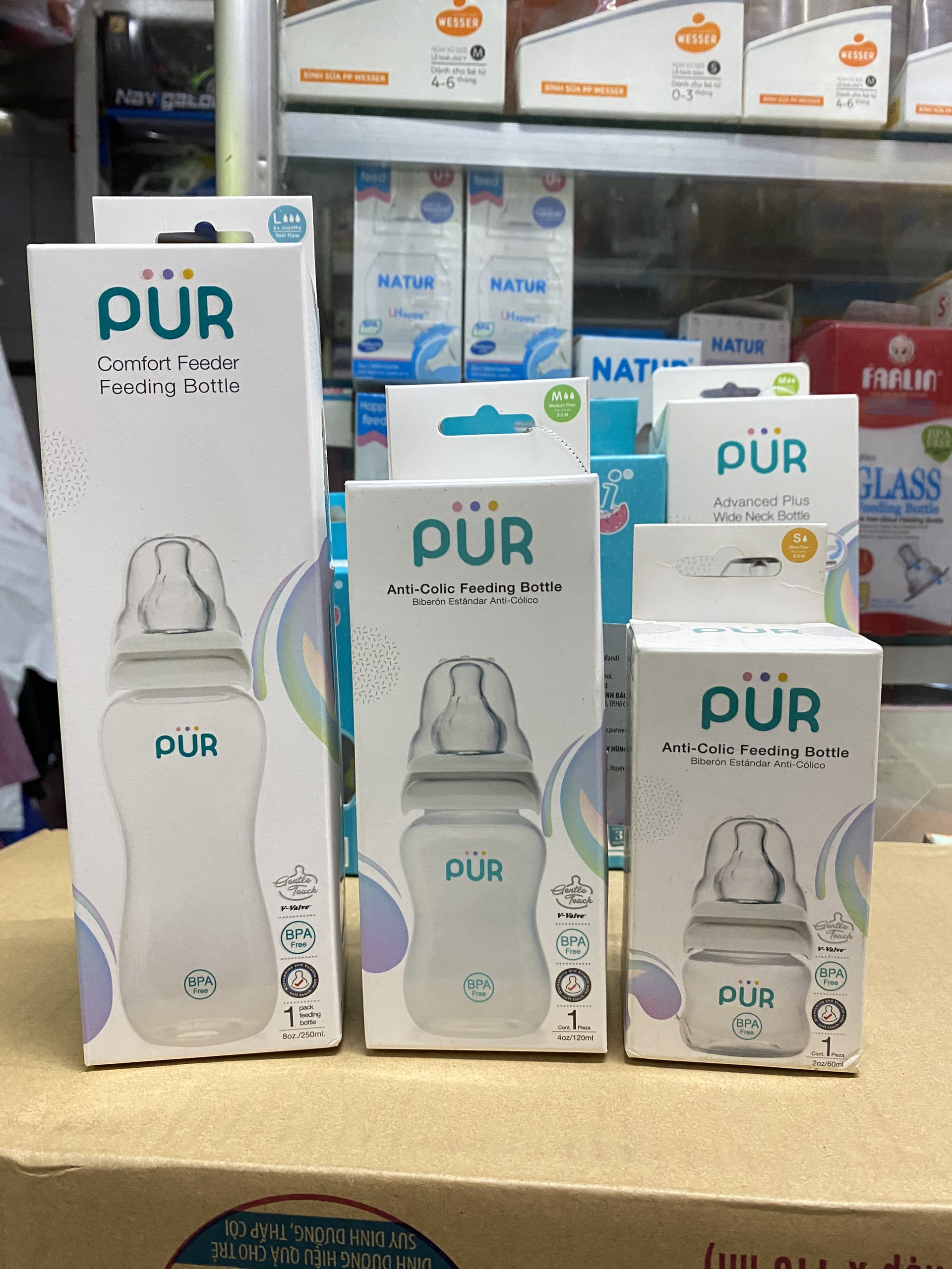 Bình sữa cổ hẹp hiệu Pur 60ml/120ml/250ml