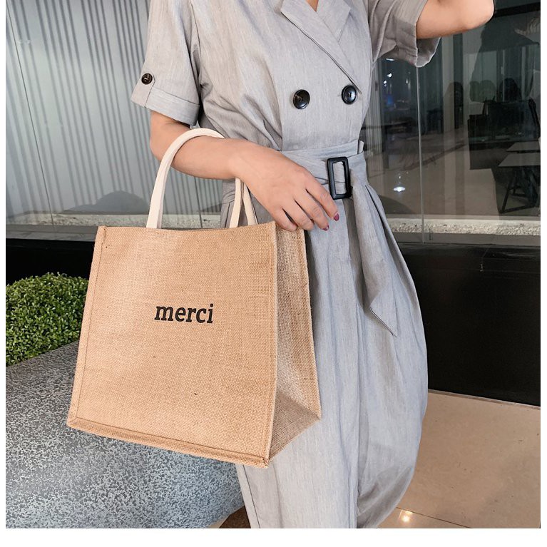 Túi Cói Merci Loại 1, Túi Tote Nữ Chất Liệu Cói Dày Dặn, Có Đệm Đáy, Ngăn Khóa Kéo Nhỏ, Lisa M44
