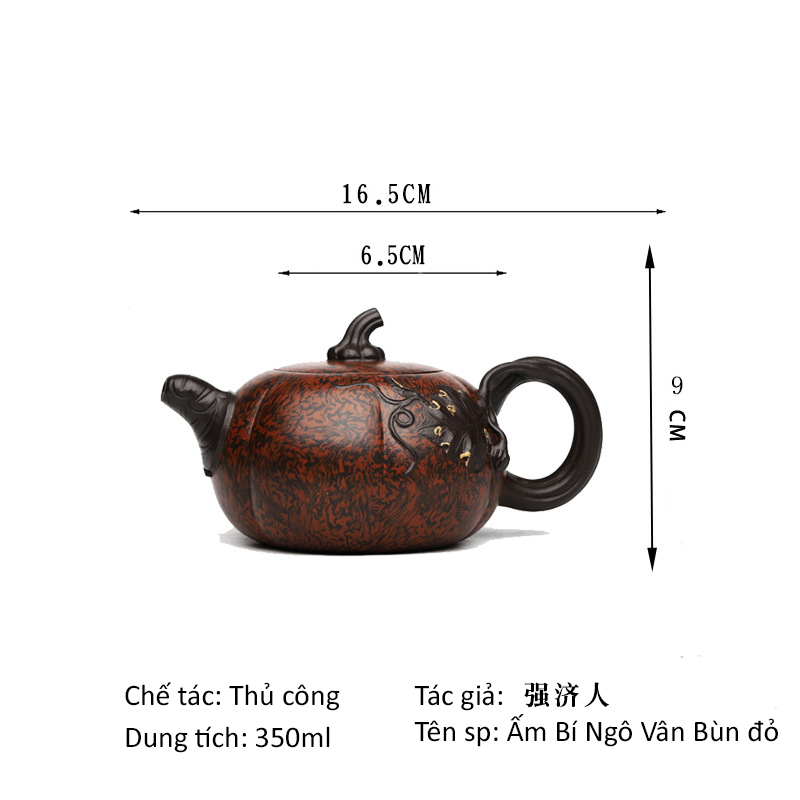 Ấm trà Tử Sa Bí Ngô Vân Bùn Đỏ