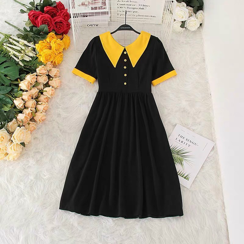 Đầm cổ vàng babydoll hack dáng xinh !!