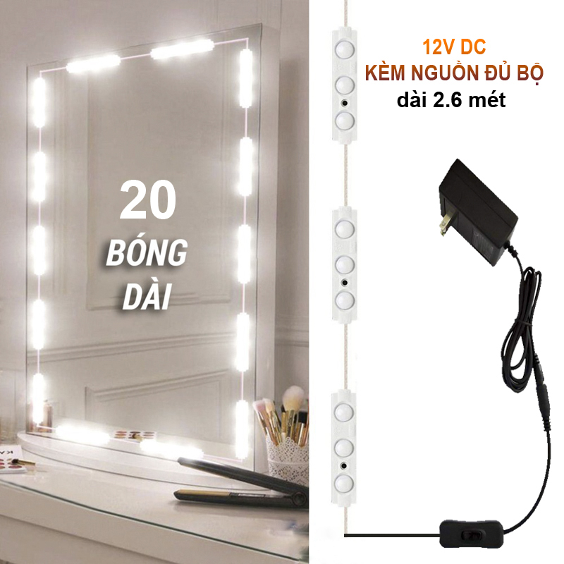Bộ đèn led gắn gương bàn trang điểm, đèn dán trang trí gương siêu sáng dài 2,6m