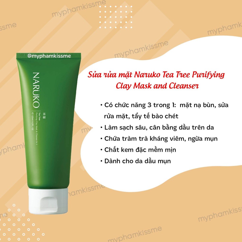 Sữa rửa mặt tràm trà Naruko Tea Tree Purifying Clay Mask & Cleanser In 120ml