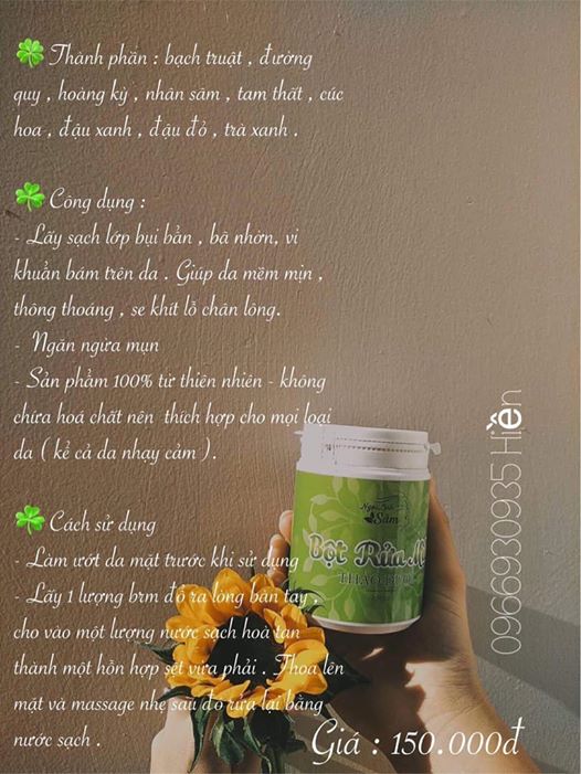 BỘT RỬA MẶT THẢO DƯỢC NGỌC LINH SÂM (150gr)