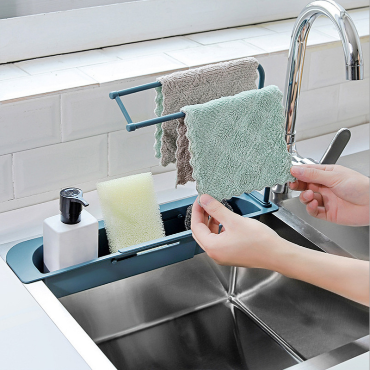 GIÁ ĐỰNG DỤNG CỤ RỬA CHÉN GẮN BỒN RỬA GẤP GỌN TIỆN LỢI CÓ LỖ THOÁT NƯỚC VÀ MÓC TREO HAI TẦNG PHƠI KHĂN 39.5x27x8.5cm(Nhiều màu) - [ Đồ dùng rữa chén Kệ rửa chén kệ nhà bếp kệ bồn nước kệ phơi khăn]