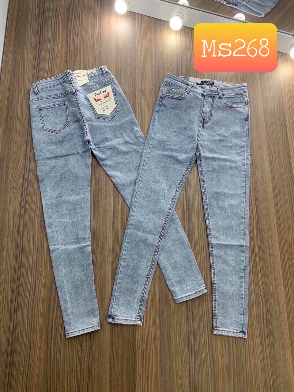 quần jean nữ xanh nhạt lưng cao 1045Y19