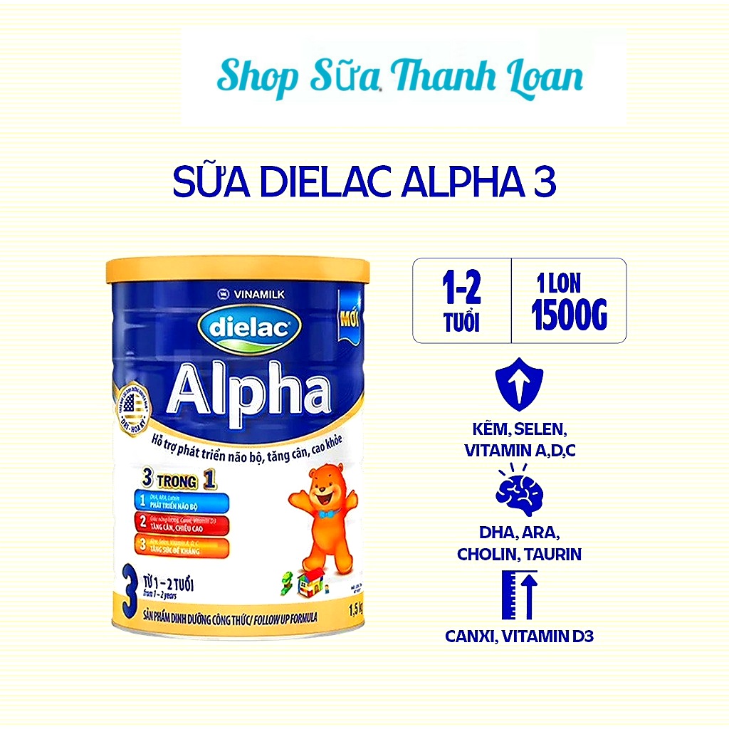 (HSD T1-2026) Sữa Bột Vinamilk Dielac Alpha 3 - Hộp Thiếc 1.5kg.