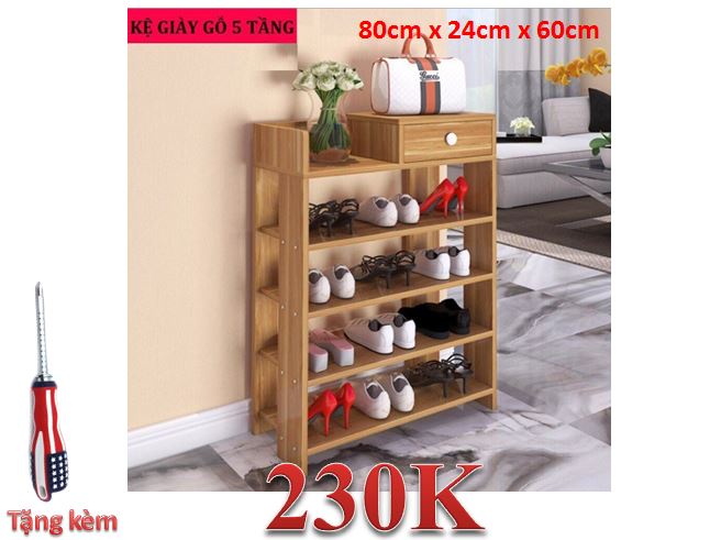 Kệ Giày Dép Gỗ 5 Tầng Có Ngăn Kéo