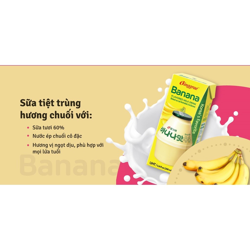 Combo 2 Lốc Sữa Chuối – Vani Hàn Quốc Binggrae (12 Hộp x 200ml)