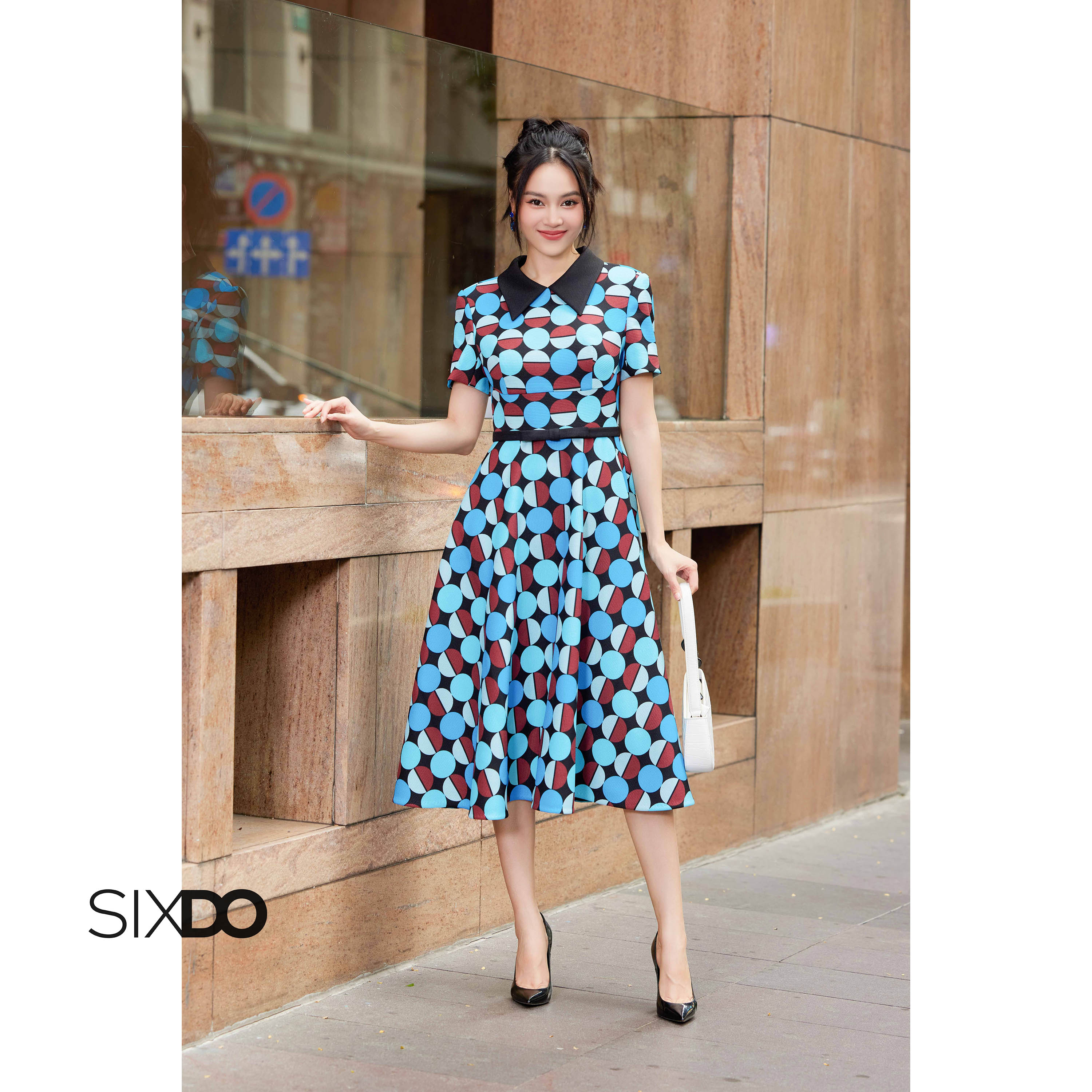 Đầm thô họa tiết tròn SIXDO (Geomitric Midi Raw Dress)
