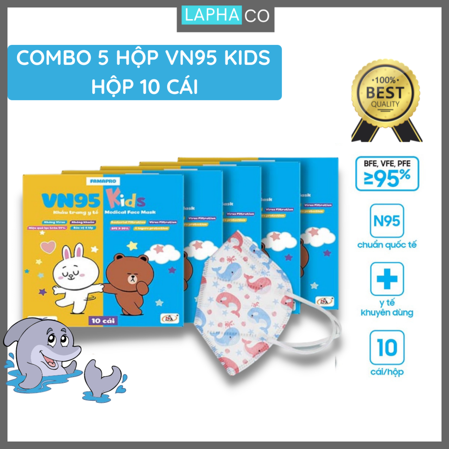 VN95 KIDS N95-COMBO 5- HỘP 10 CÁI Khẩu trang y tế trẻ em kháng khuẩn 4