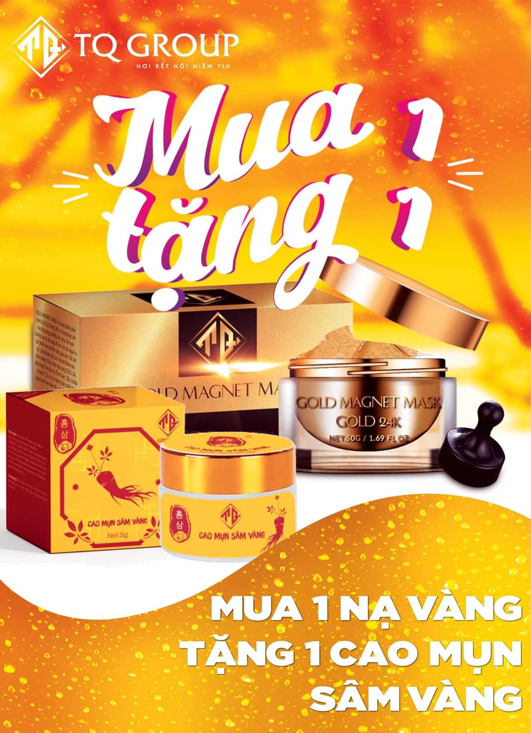 MẶT NẠ NAM CHÂM VÀNG 24K- QLADY(Tặng kèm 1 hủ cao mụn sâm vàng và 1 cục hút) CHÍNH HÃNG