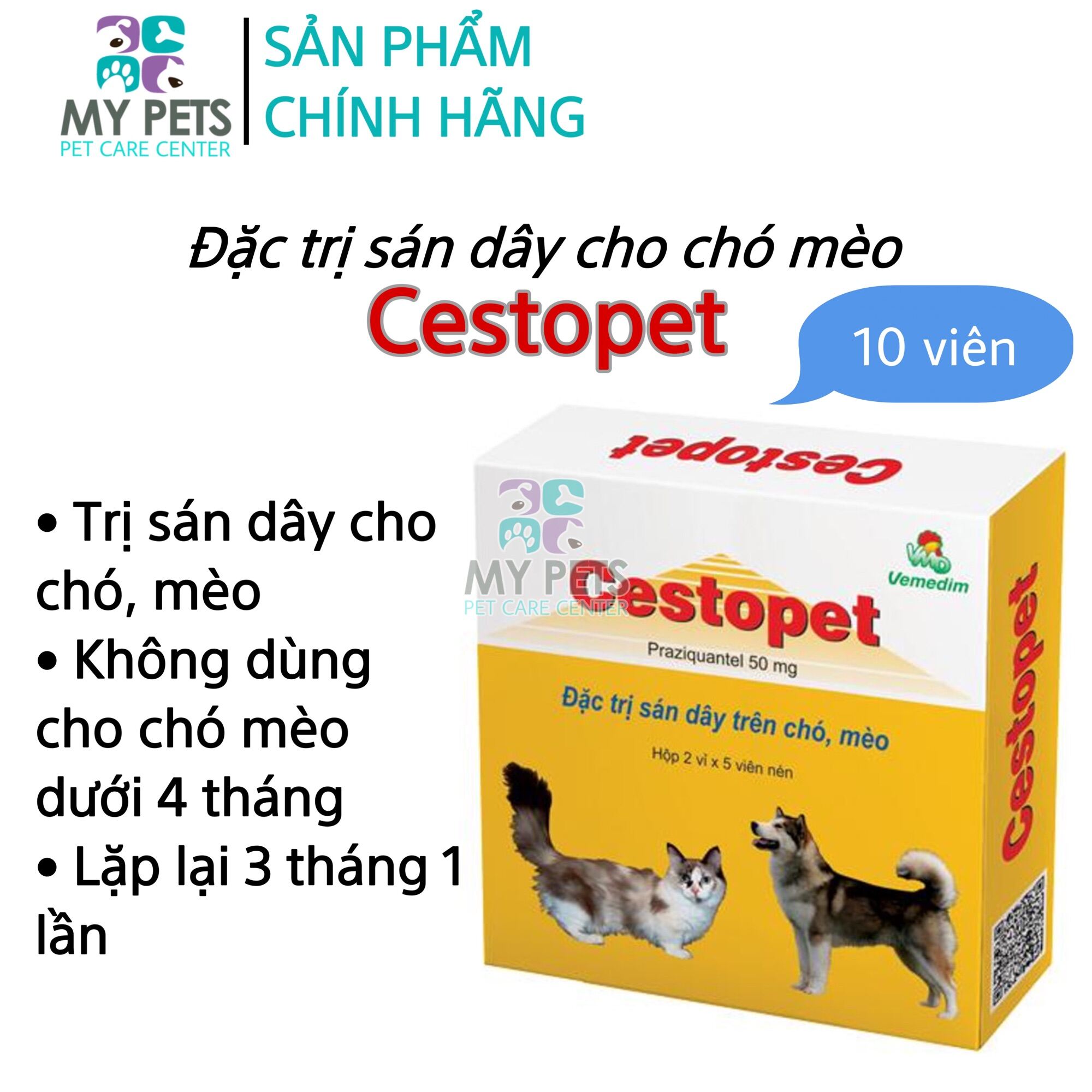 Thuốc phòng và điều trị sán dây cho chó mèo - 1 vỉ Vemedim Cestopet