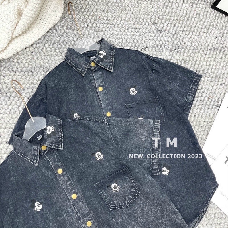 Áo Sơ Mi Jean Thêu mickey siêu xịn