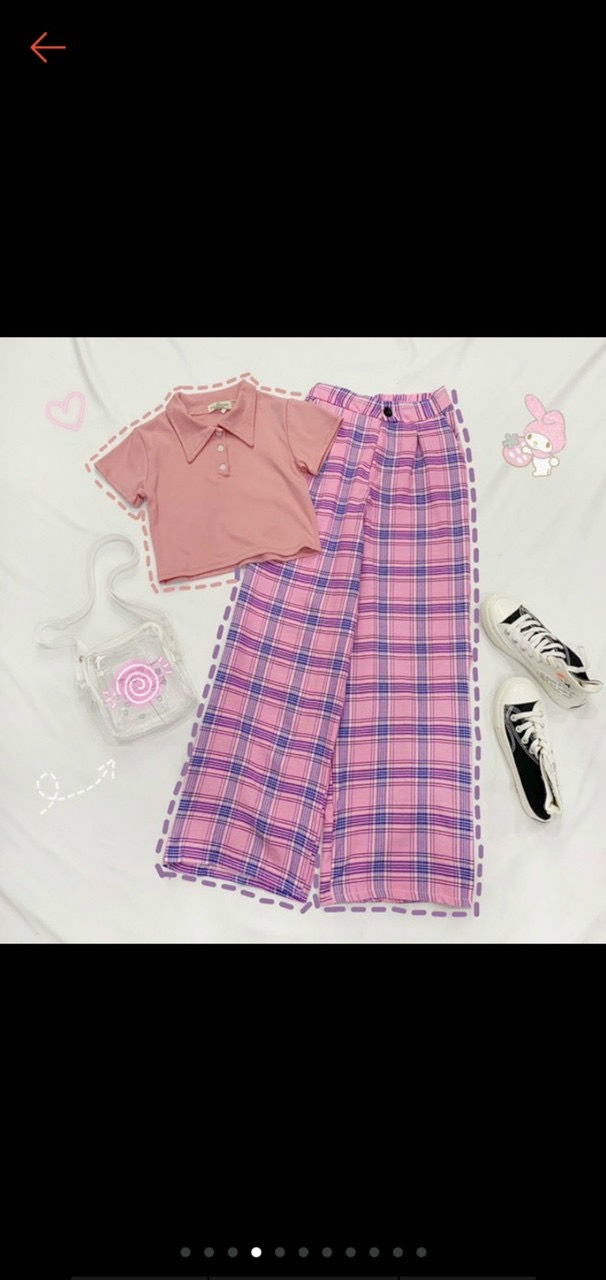 Sét bộ caro quần dài phối áo croptop cổ bẻ cực xinh TTSLA0375