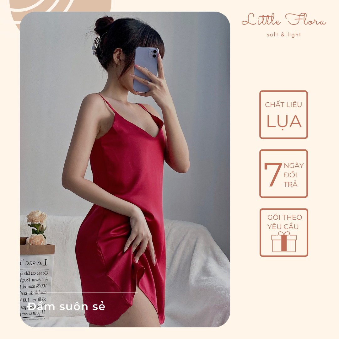 Đầm ngủ 2 dây lụa Little Flora 4 màu mát mẻ chống nhăn | Lazada.vn
