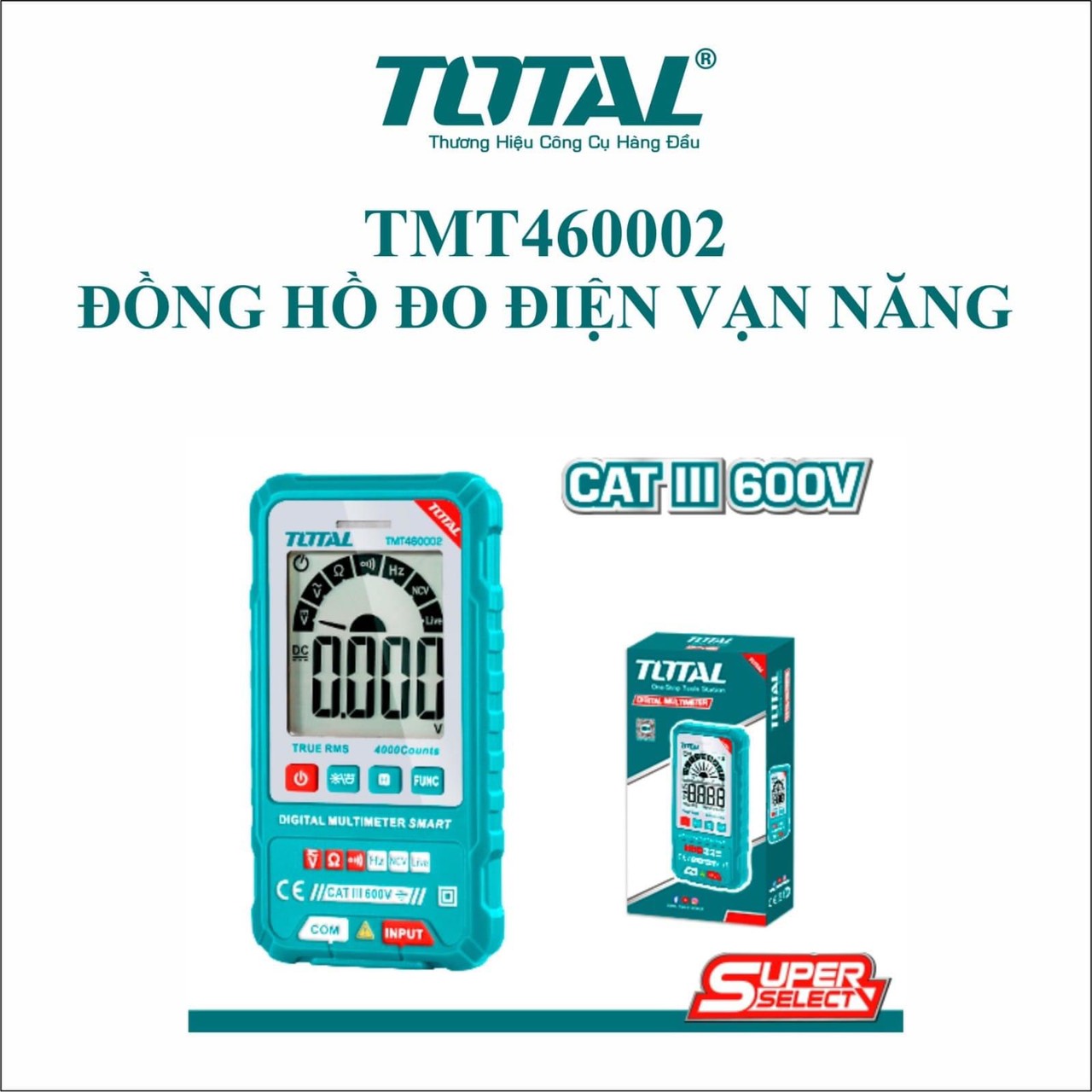 Đồng hồ đo điện vạn năng ac dc total tmt460002 4000 số đếm, kìm đo dòng điện tự động, đo điện áp, dòng điện, đo tụ