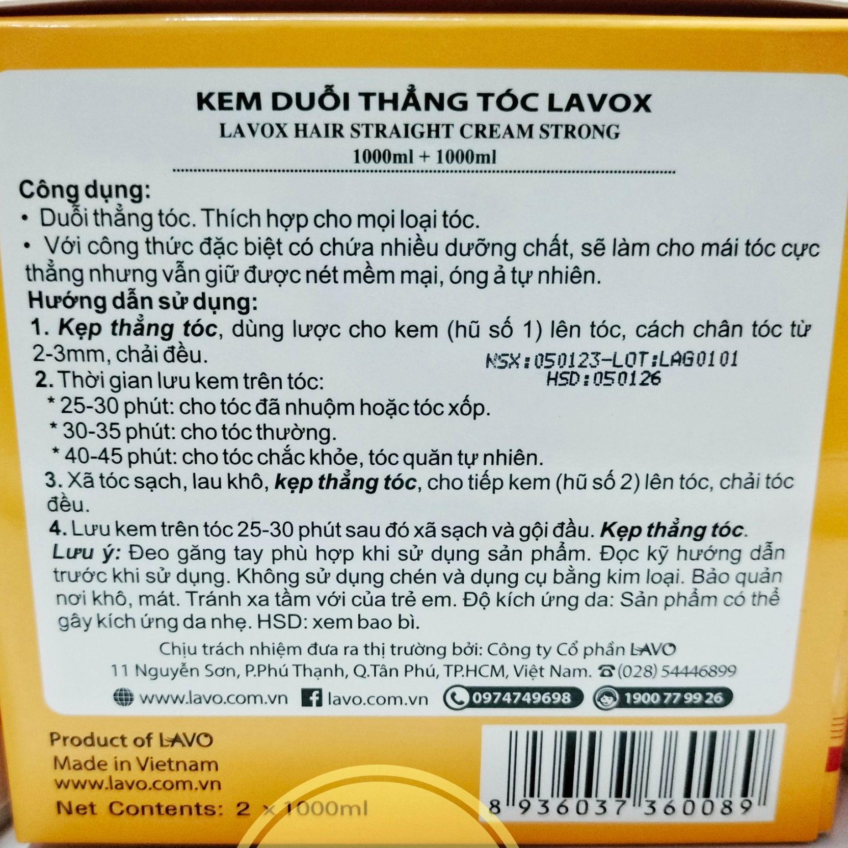 Hộp thuốc duỗi tóc LAVOX CAM 1000ml
