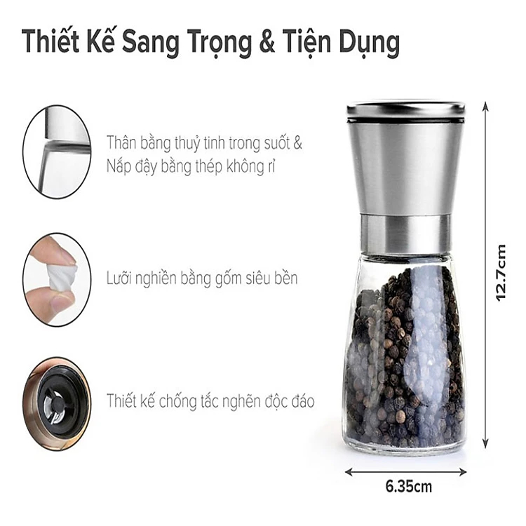 Lọ Xay Tiêu Thủy Tinh Dụng Cụ Xay Tiêu Mini