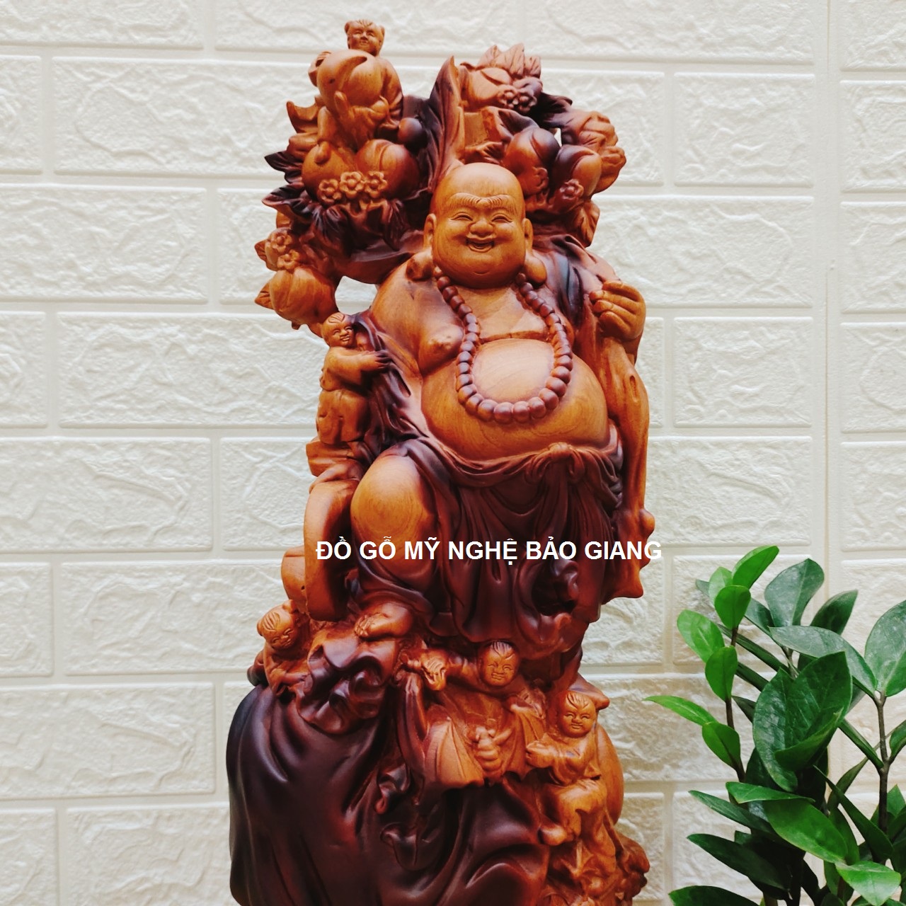 Tượng phật di lặc ngũ tặc gỗ hương cao 50 cm phun giả cổ cực đẹp