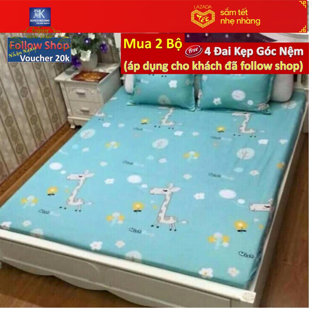 (FreeShip MAX) Bộ Ga gối Poly Kovico Hươu xanh 1m8x2m