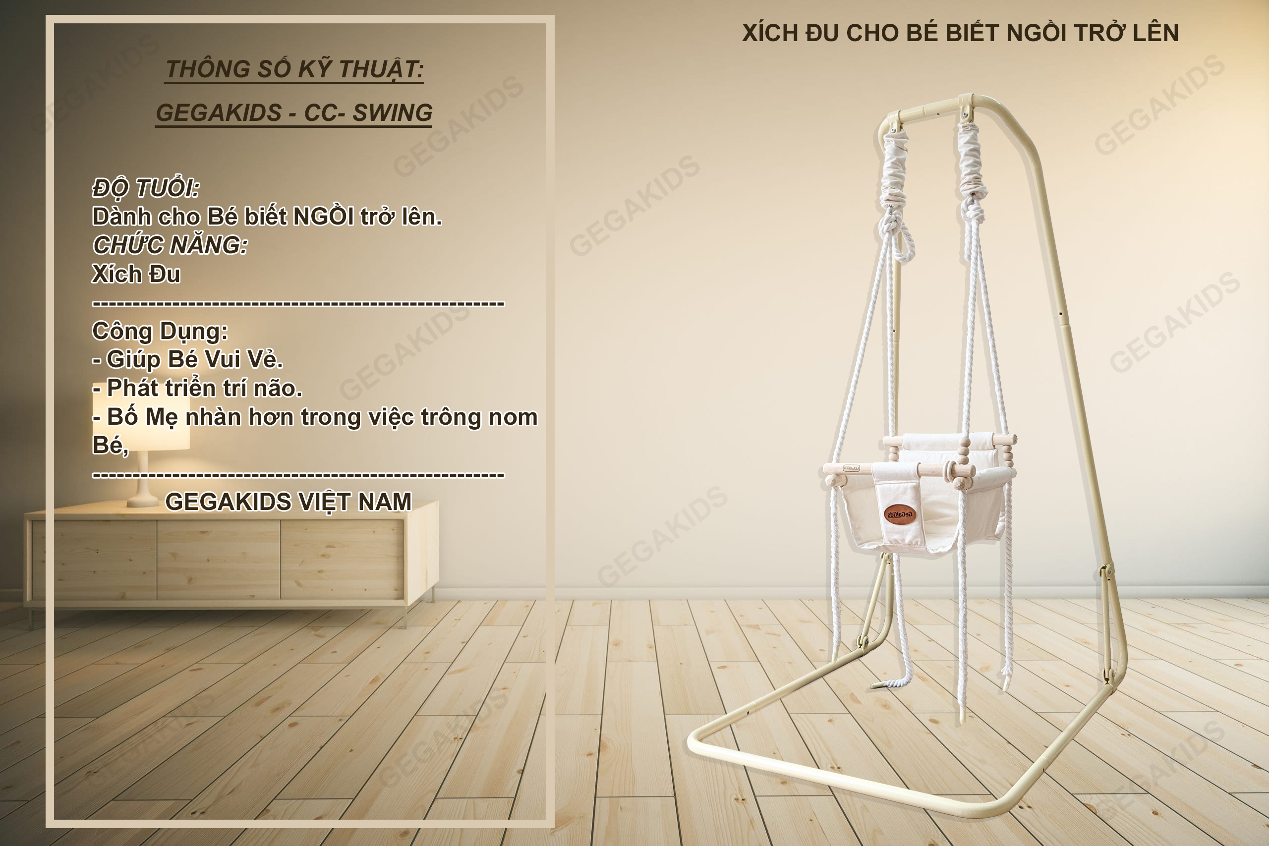 GEGAKIDS( 3 in 1 ) - [ MÃ GGK-L-CC-C01 ] - COMBO [ Nôi + Nhún Nhảy + Xích Đu ] - Khung L Cao Cấp kiểu dáng CHÂU ÂU