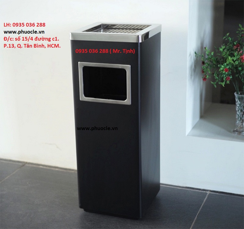 [HCM]Thùng rác inox gạt tàn vuông