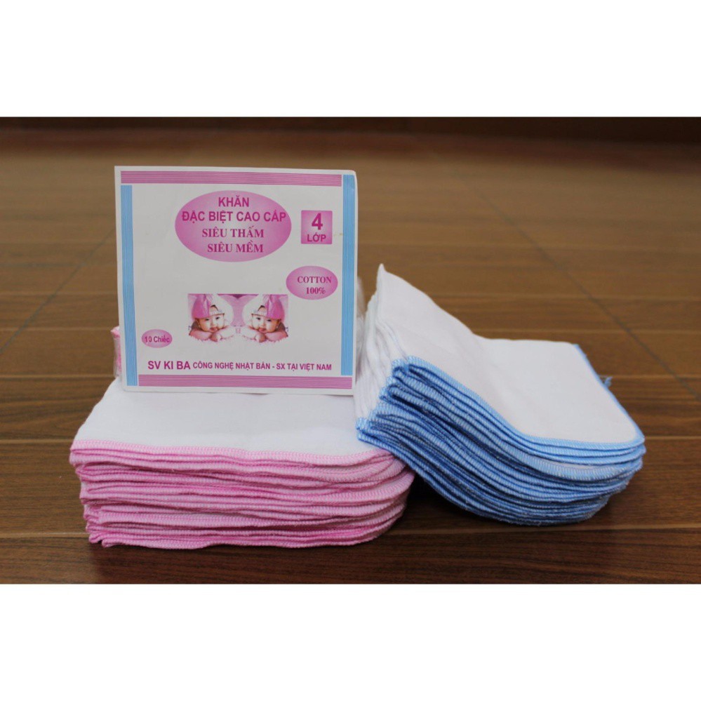 Khăn Sữa KiBa Siêu Mềm 2 Lớp 4 Lớp ( Sét 10 Chiếc)