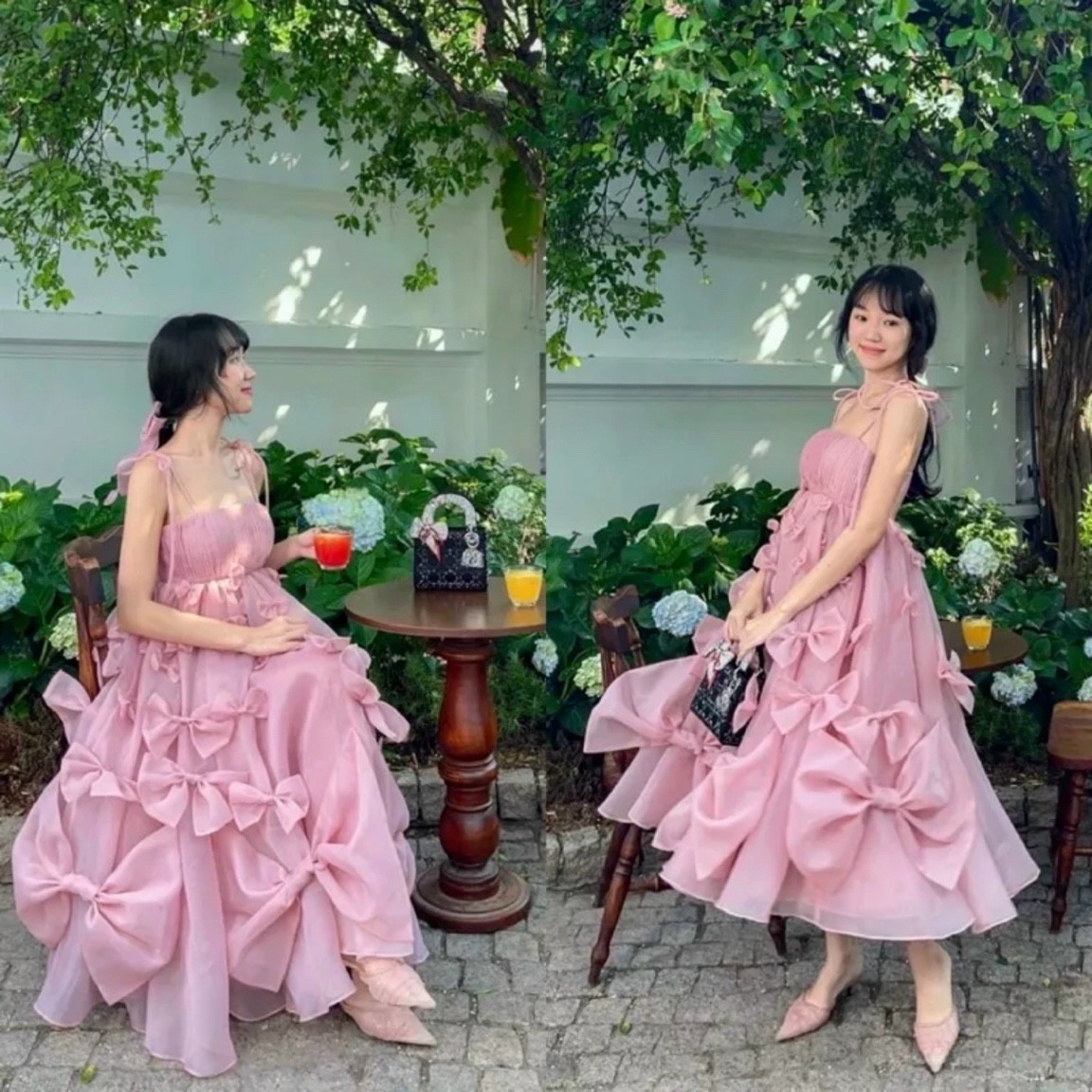 Đầm dự tiệc maxi kết nơ dáng xòe tròn