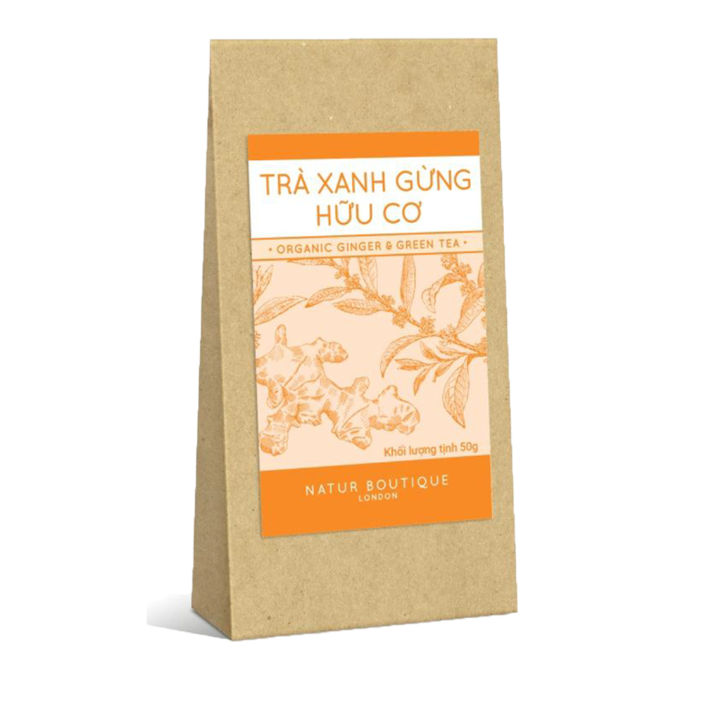 Trà xanh gừng thô hưu cơ, 50gr ( Organic Raw Ginger & Green Tea Leaf,  50gr)
