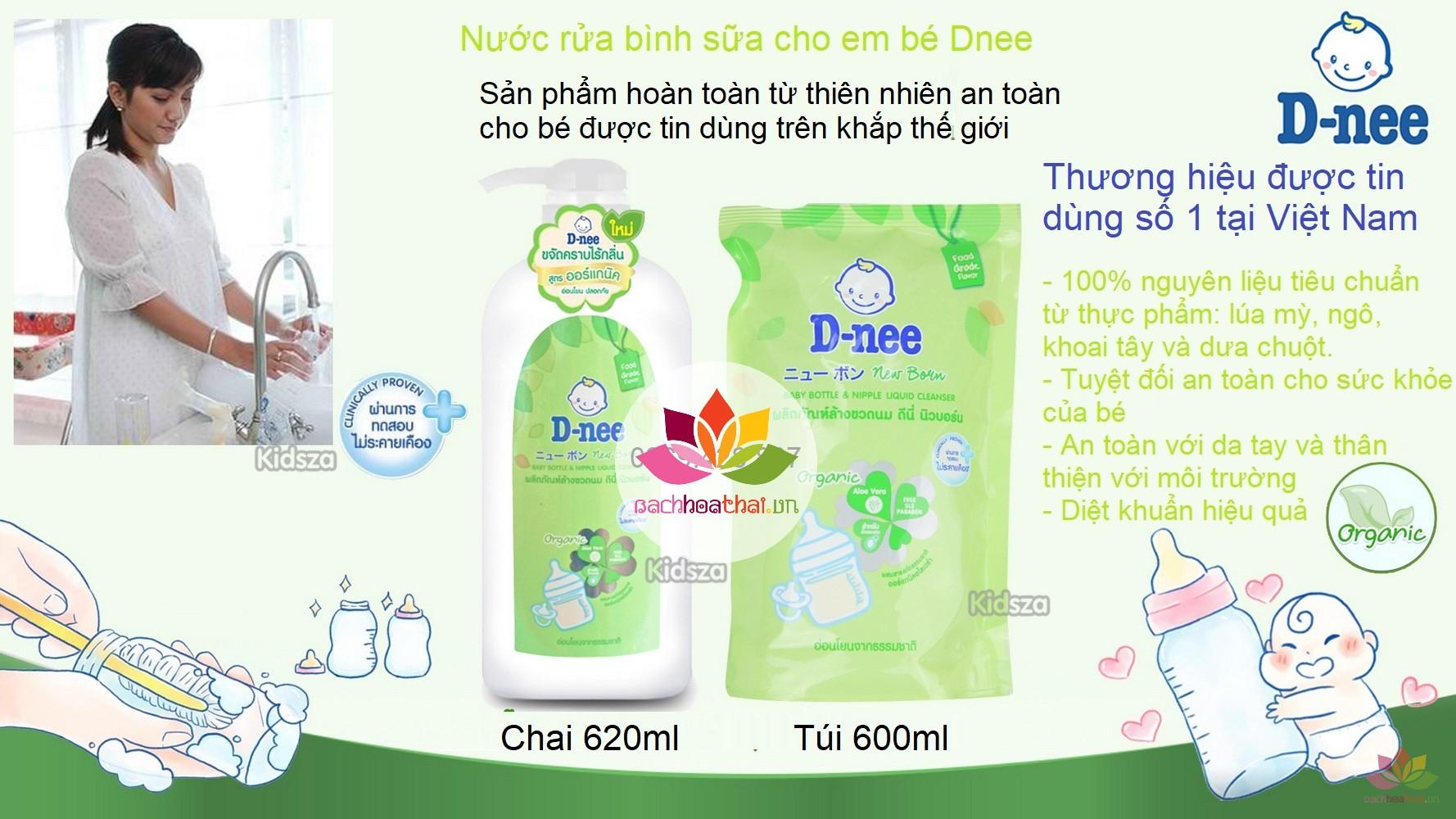 [HCM]Nước Rửa Bình Sữa Dnee Chai 620ml Thái Lan